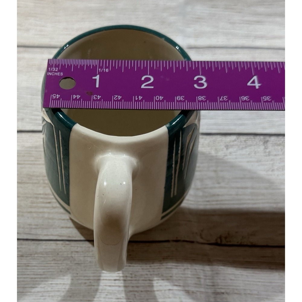 Vintage Native American Teal Coffee Cup Carved Pottery Signed by Artist 15 oz - Picture 5 of 5